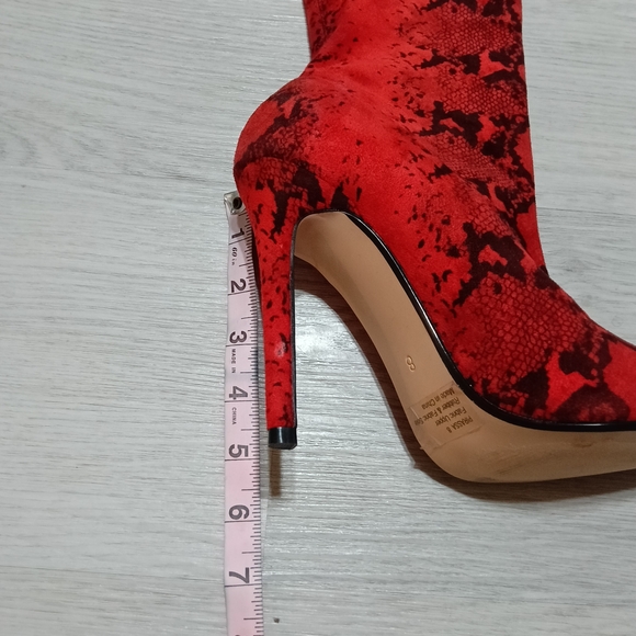 Fashion Nova Red Snake Print Over the Knee Boots - Picture 3 of 8